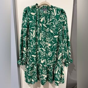 Green Floral Midi Dress with Ruffle Hem